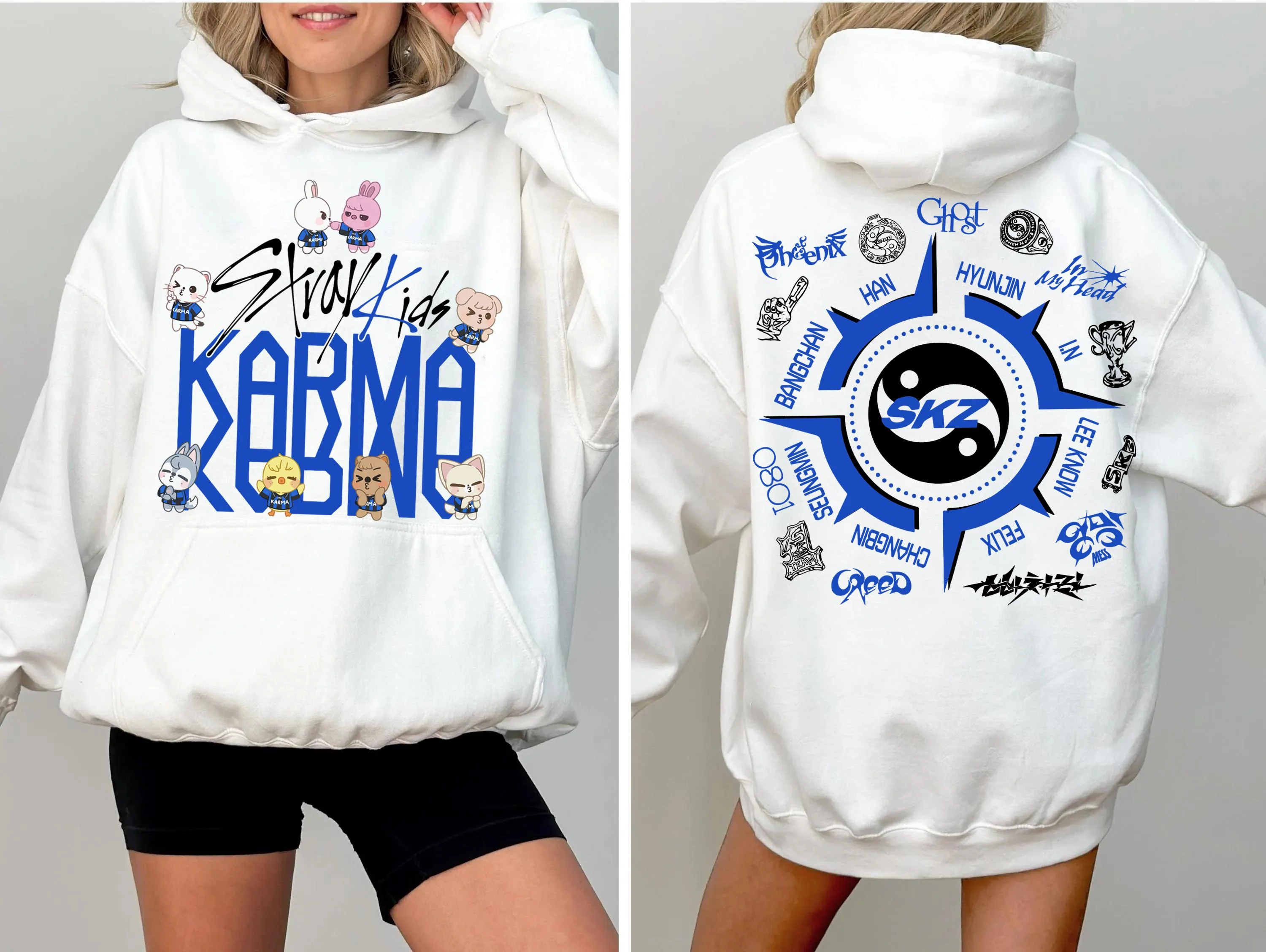 Stray Kids KARMA SKZOO Double Sided Print Hoodie Unisex Oversized Pullover SKZ Member Name Graphic Sweatshirt