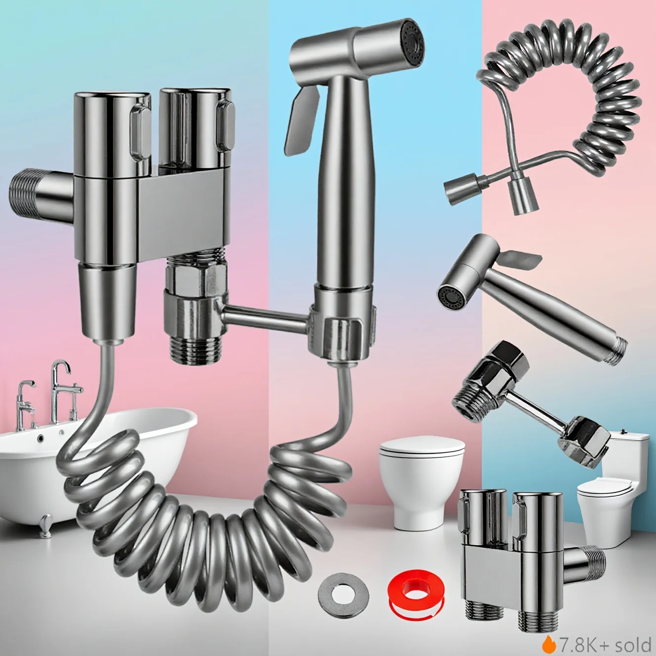 

6-piece wall mounted handheld toilet kit - dual control valve, extendable hose, rotatable bracket, bathroom toilet companion