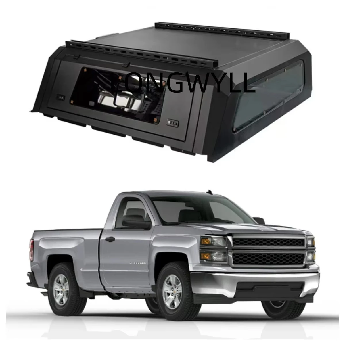 

Heavy-Duty Waterproof Anti-Rust Aluminum Alloy Pickup Truck Canopy for Silverado Single Cab 6.5FT Truck Bed Camper Locking