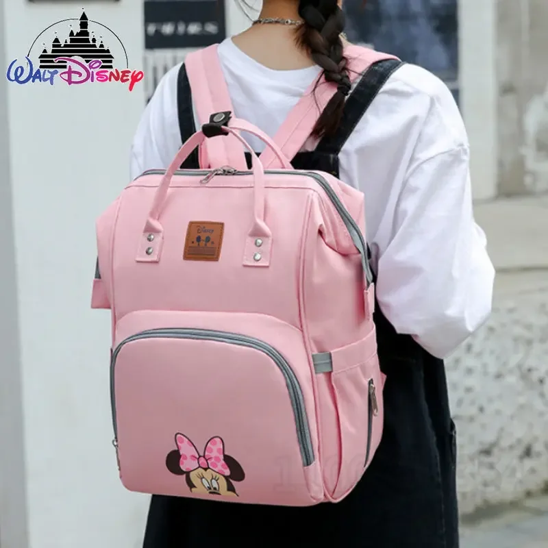 Bolsa de fraldas grande capacidade Disney, mochila de desenho animado do Mickey, multifuncional e elegante, bolsa de bebê fofa, nova