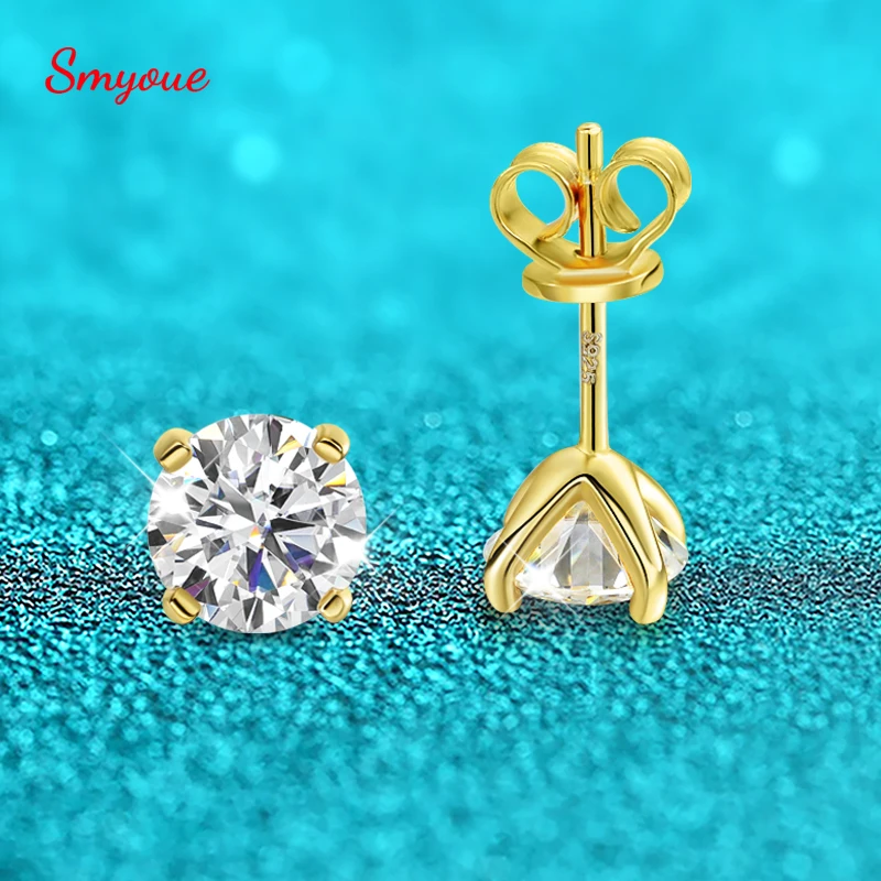 

Smyoue Original S925 Sterling Silver Moissanite Stud Earrings VVS Round Cut 18k Gold Imitation Diamond Ear Studs for Women Gift