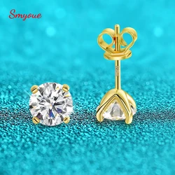 Smyoue Original S925 Sterling Silver Moissanite Stud Earrings VVS Round Cut 18k Gold Imitation Diamond Ear Studs for Women Gift