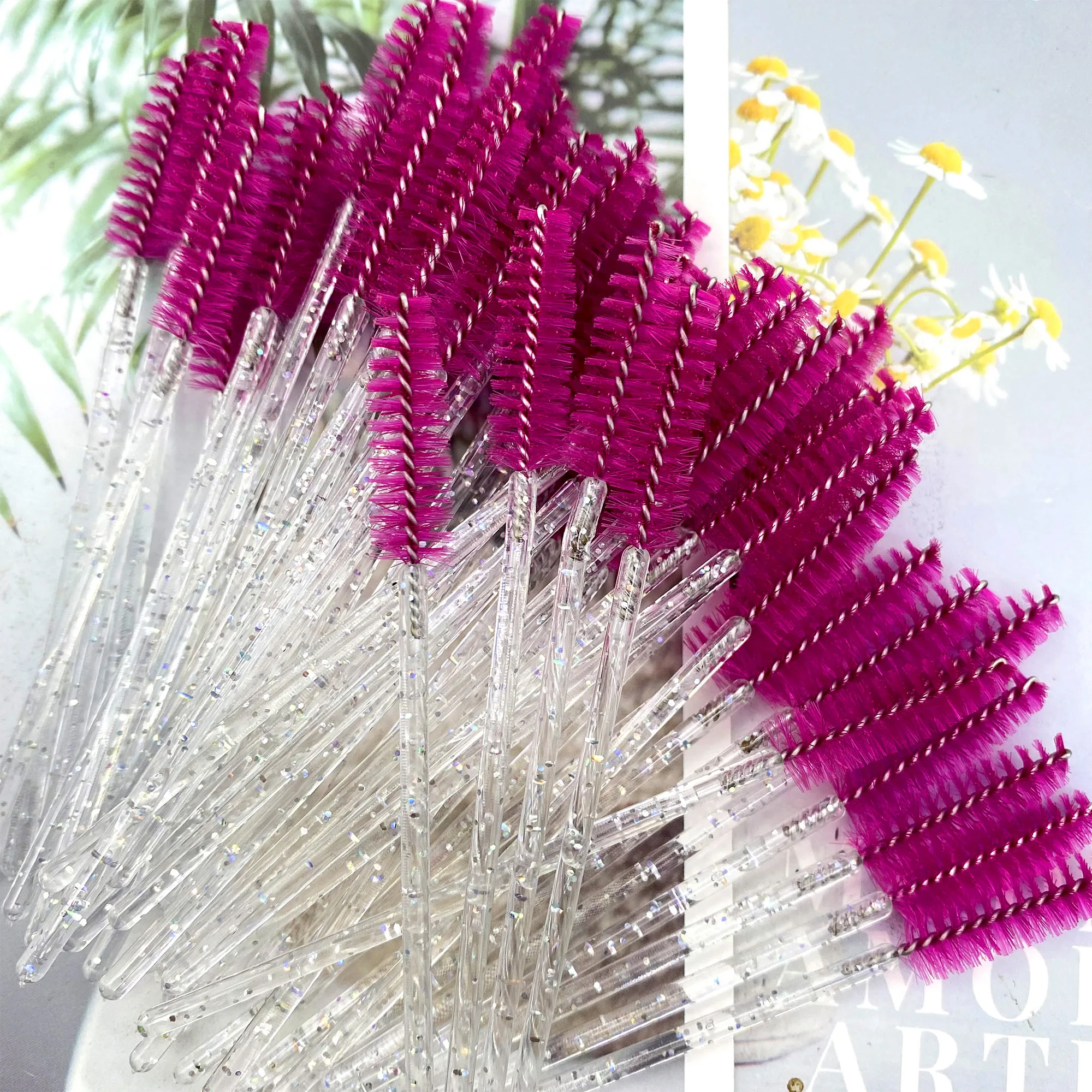 500Pcs Crystal Eyelashes Makeup Brushes Diamond Handle Mascara Wands Eyelash Extension Supplies Wholesale