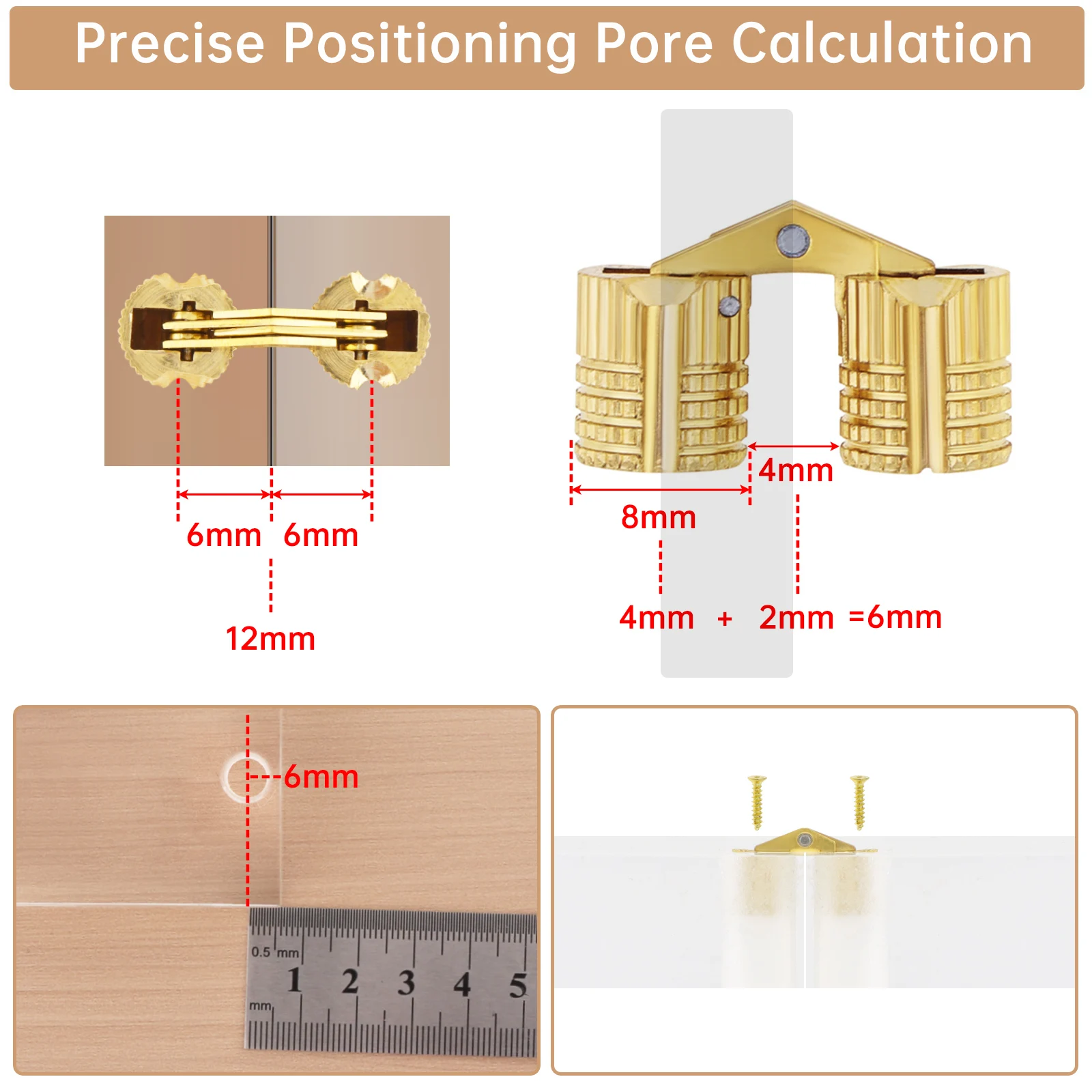 8 Pcs Brass Barrel Hinges Set for DIY Jewelry Box 8mm 10mm 12mm 14mm Hidden Cabinet Concealed Invisible Brass Furniture Hinges