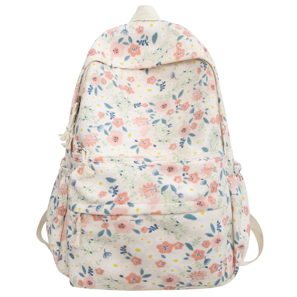 

Women Casual Multifunction Knapsack Multi-pockets Floral Student School Bag Corduroy Trendy Teenagers Daypack Commuting Backpack