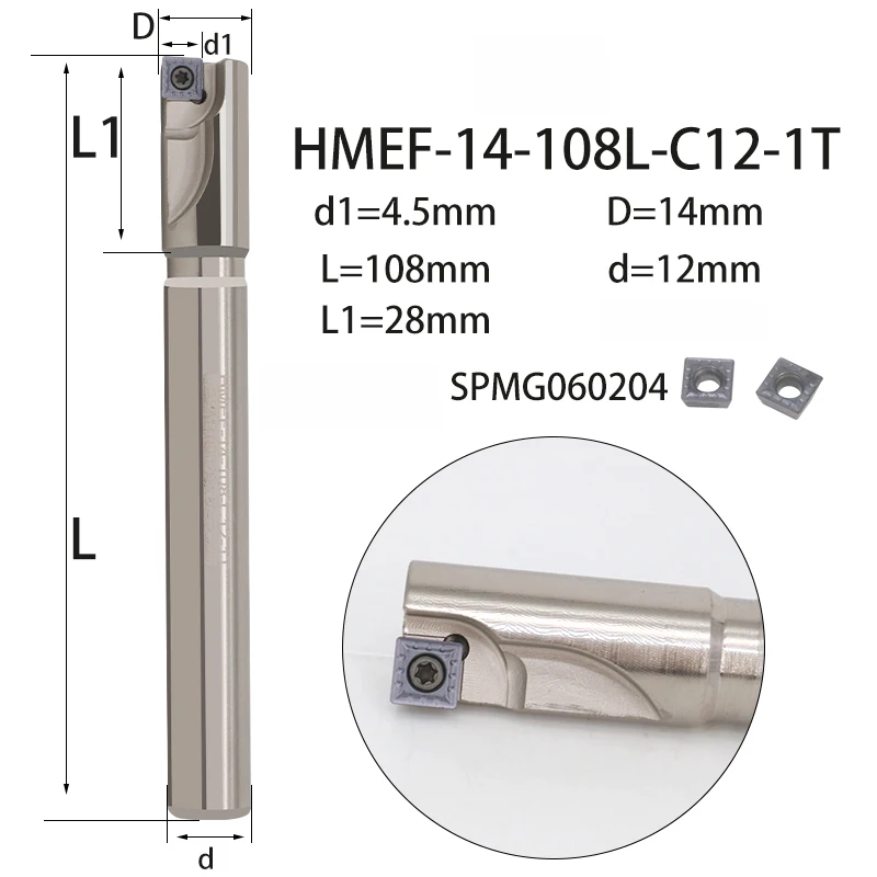 LIHAOPING HMEF 皿穴ドリルヘッドフライスカッターホルダー CNC シャンクラフボーリングバーロッドツールインサート SPMG HMEF-14-108-C12-1T