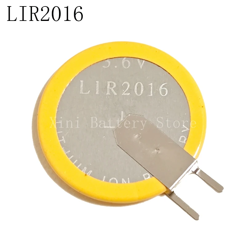 2PCS/LOT LIR2016 3.6V with pins Li-ion battery button batteries can replace CR2016 with solder leg battery