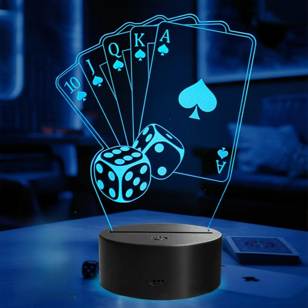 Nighdn Poker Night Light 3D Illusion Lamp Color Changing Playing Cards Dice for Home Room Desk Decorations Creative Gift for Men