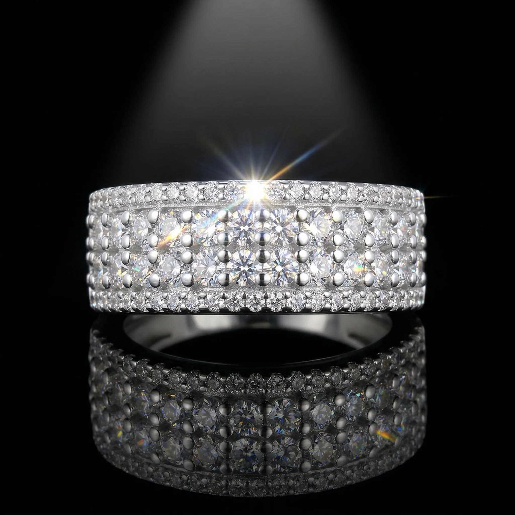 

Moissanite Ring, 925 Sterling Silver, D Color VVS1, Full Pave, Unisex Stackable, Men's Business, With Certificate