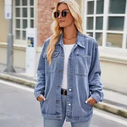 Solid Casual Loose Denim Shirts For Women Autumn Vintage Women's Oversized Shirts And Blouses Fashion Youth Female Tops