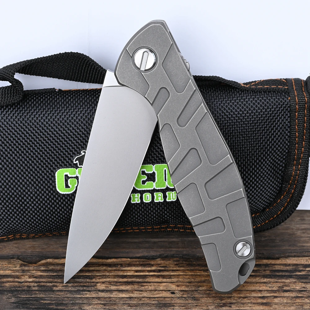 

Green Thorn Model F95T Edition Frame Structure Flipper Knife K110 PM Drop Point Blade, Titanium Handles , Camping Tools EDC