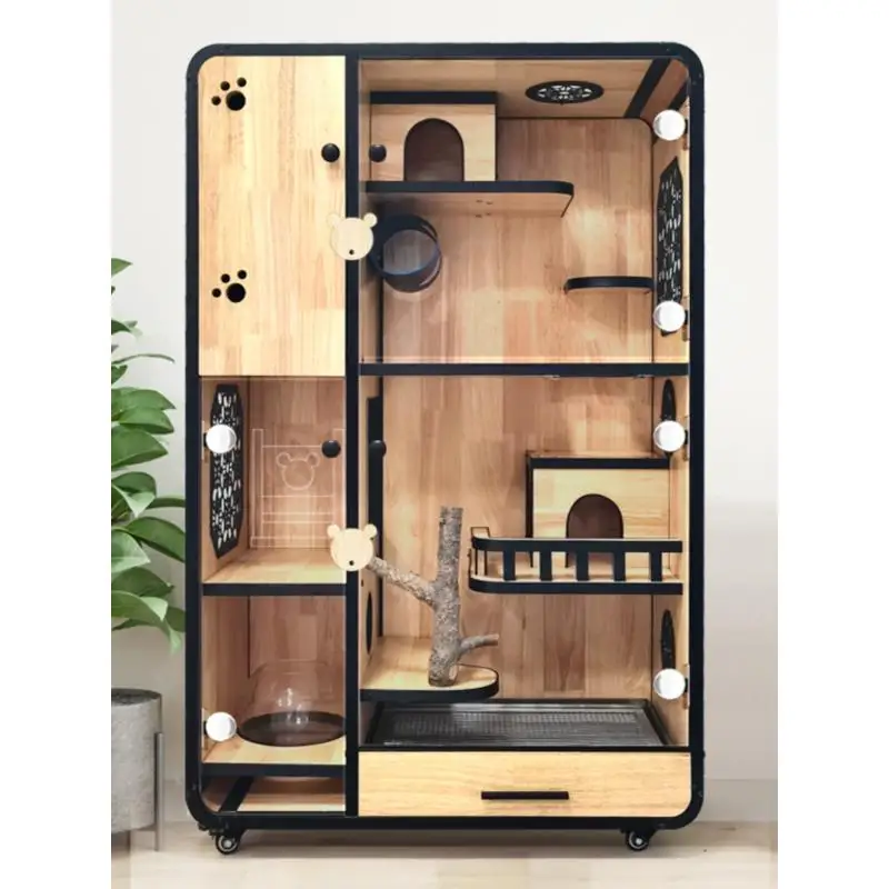 Solid Wood Double Deck Chinchilla Special Cabinet Cage Large Luxury Villa With Air Conditioning Pet Ice Nest