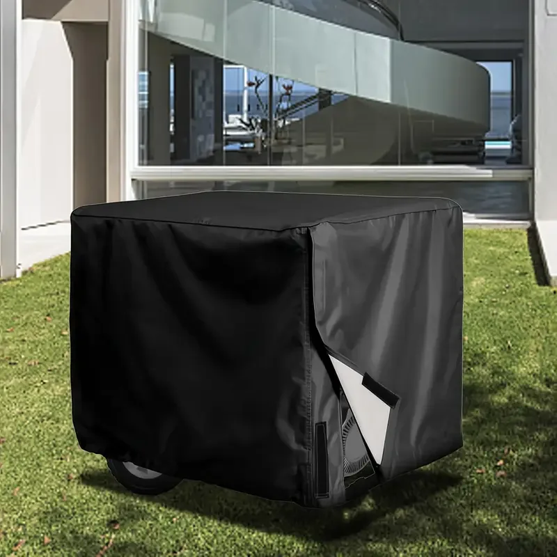 Heavy-Duty Black Generator Cover for Outdoor Protection - UV Resistant, Waterproof, Durable PU Material, Fits Most Generators