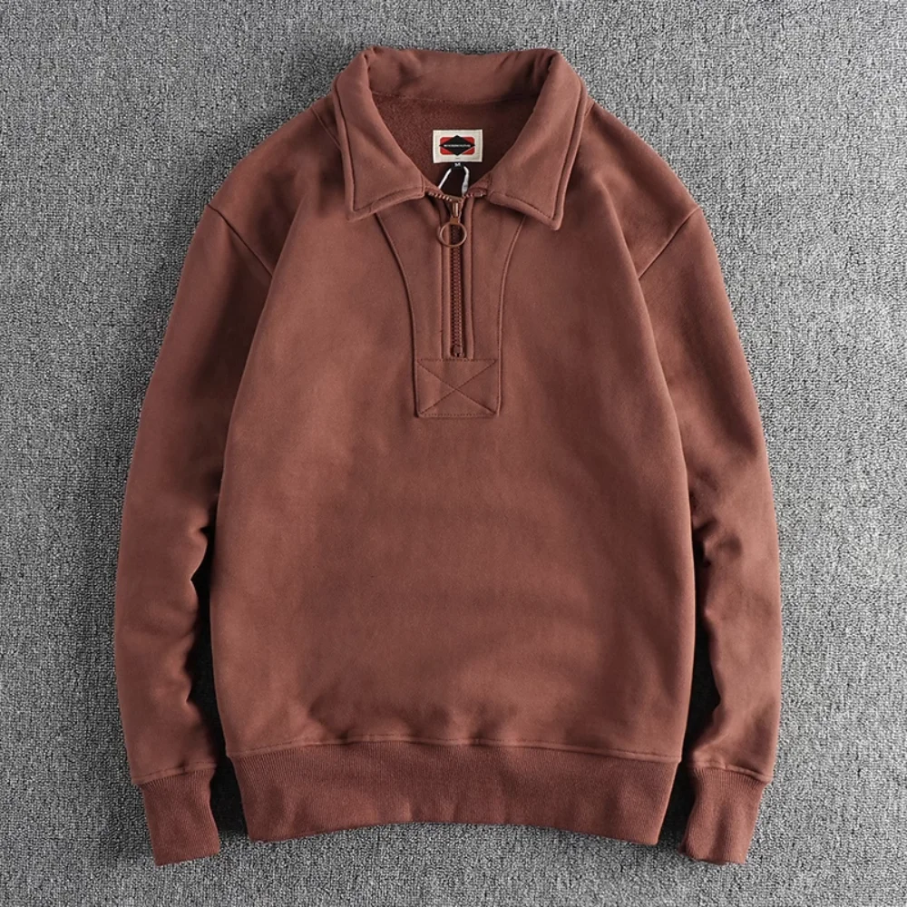 

Heavy vintage solid color lapel hoodie men's autumn and winter with wool thickened warm fashion casual pullover top