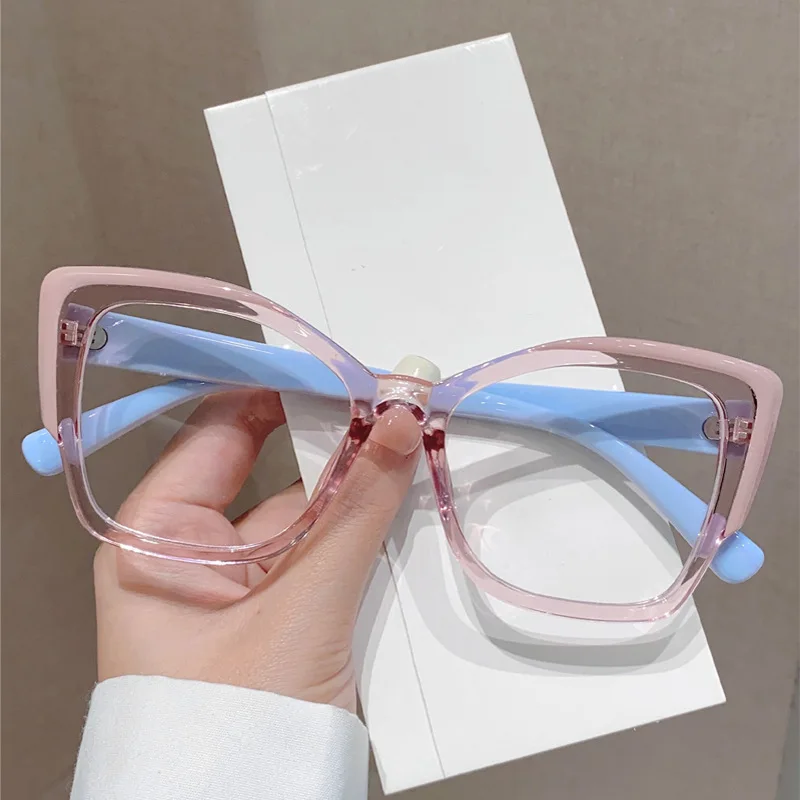 Cat Eye Contrast Color Blue Light Blocking Glasses Vintage Influencer Same Style Premium Clear Lens Eyewear Daily Street Outfit
