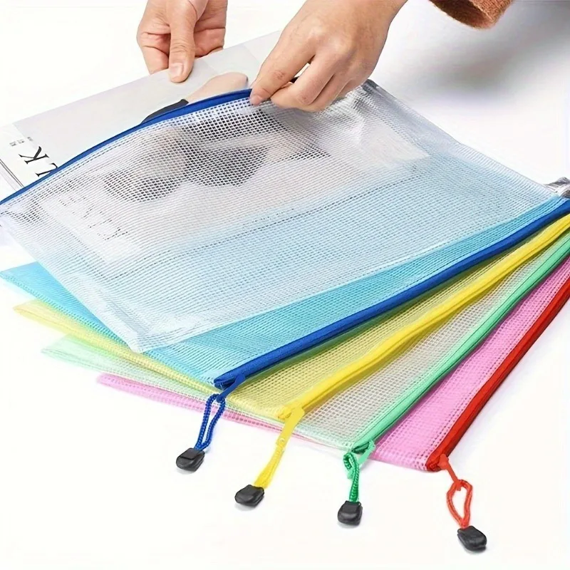 12PCS/SET A4 Size Zipper Pockets Thick Waterproof Document Bag Transparent Zipper PVC Storage Student File Folders Stationery