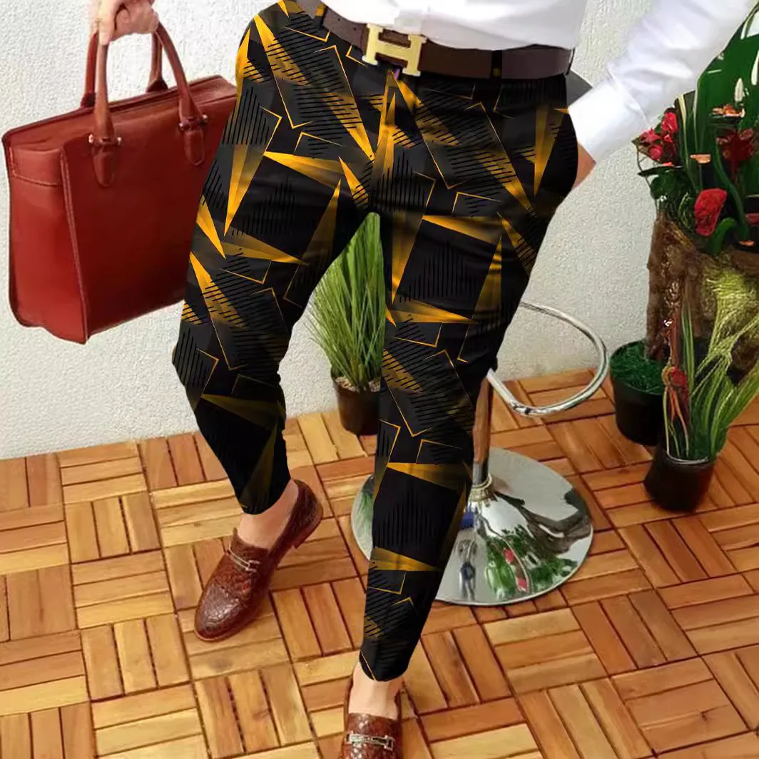 Autumn And Winter New 3D Printing Slim-fit Plaid British Casual Personalized Trousers Multi-style