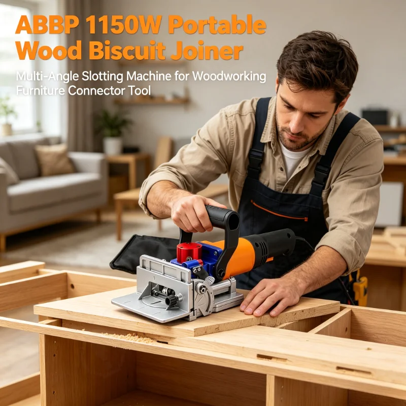 ABBP 1150W Portable Wood Biscuit Joiner Multi-Angle Slotting Machine for Woodworking Furniture Connector Tool
