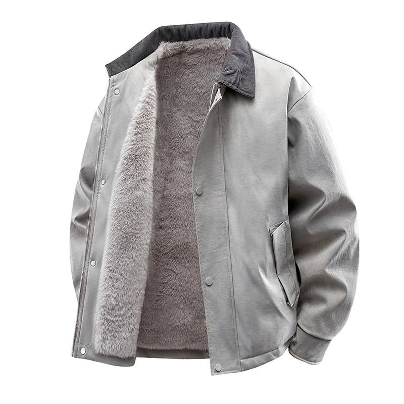 جديد الخريف الشتاء بدوره إلى أسفل طوق سترات الرجال صوف مبطن سميكة سترة دافئة حجم كبير معطف دافئ موضة ملابس خارجية غير رسمية