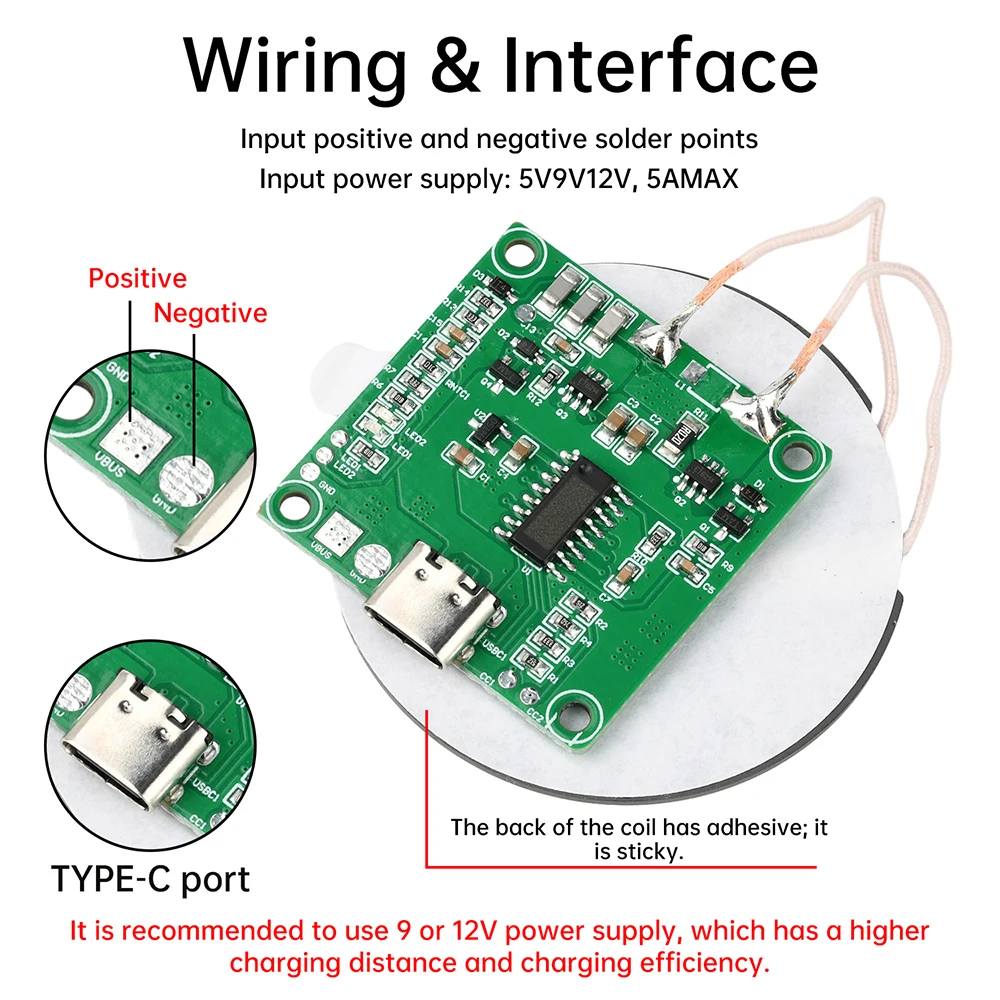 DC 5V 9V 12V 15W Wireless Charging Module Transmitter Module Coil Circuit Board Fast Charging Wireless Charger PCBA DIY Parts