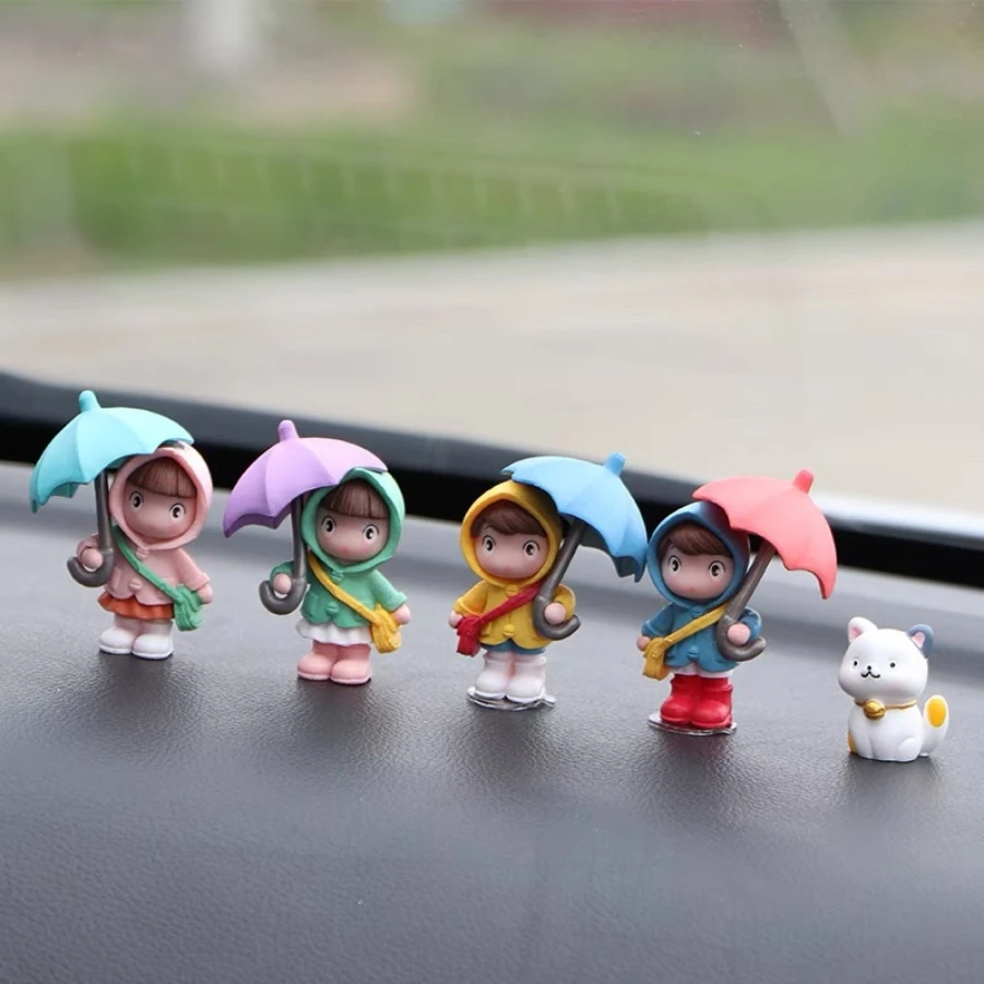 

5pcs Cute Umbrella Couple Car Interior Decoration Action Figures Auto Rearview Mirror Dashboard Ornaments Gift Mini Accessories