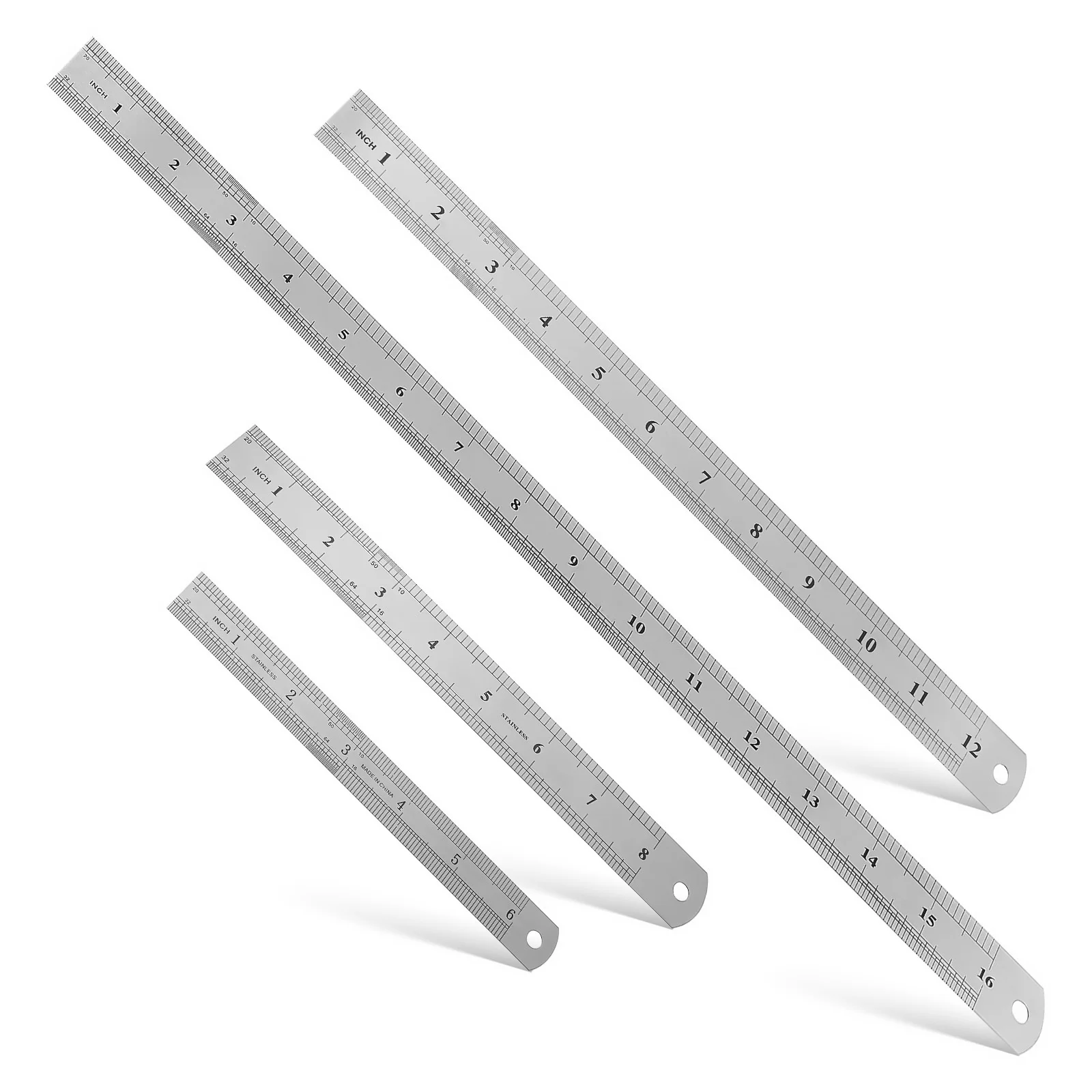4 pcs Stainless Steel Ruler Set Double-Sided Metric Scale Precision Measuring Tool For Engineering Drawing Cutting Office School
