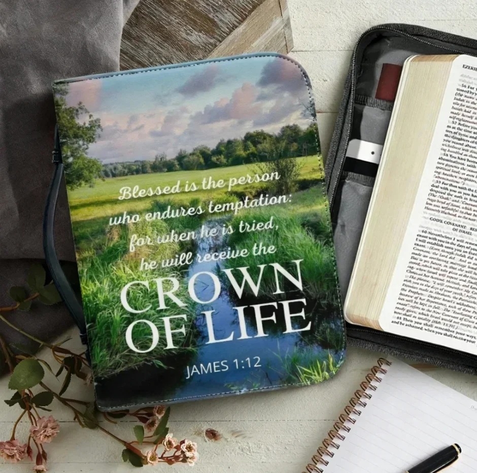 

Женские портативные сумки-чехлы для Библии из искусственной кожи, практичные сумки для хранения, с принтом стихов из гимнов, христианские сумки для Библии