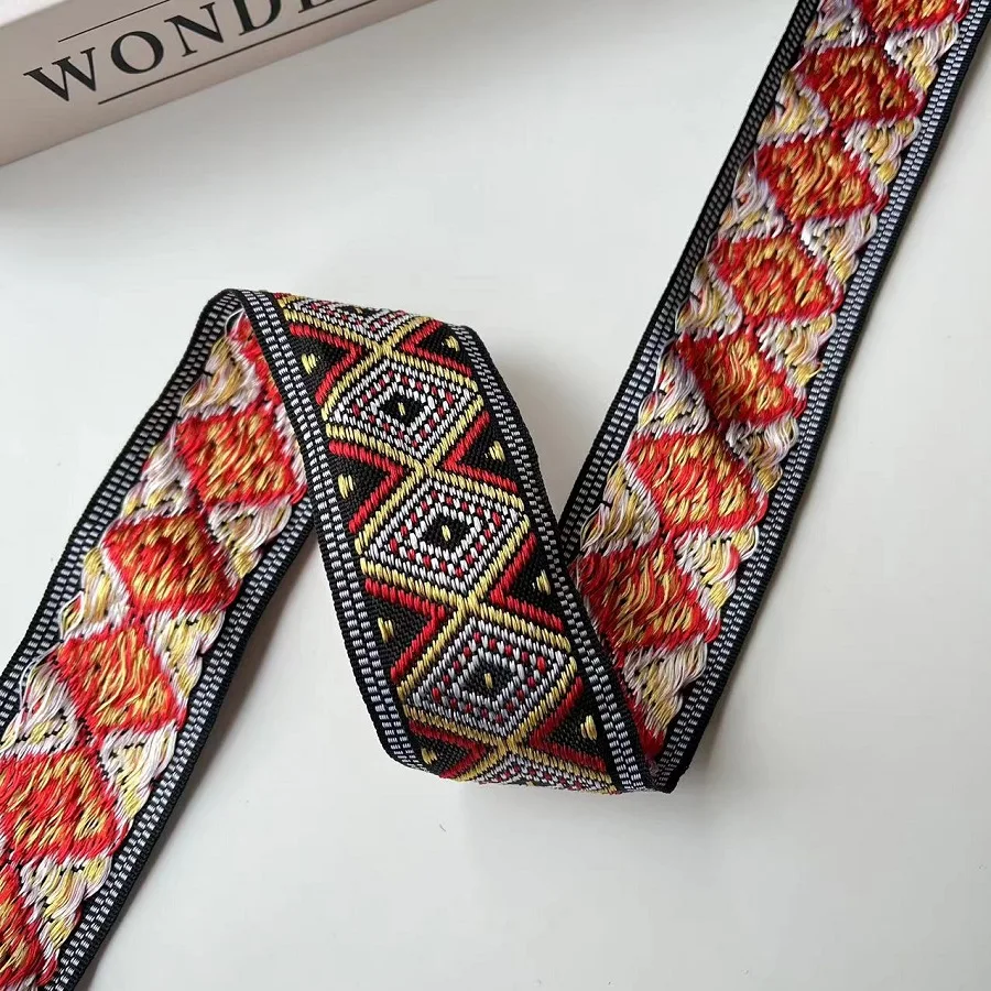 6 Yards/lots wide 4.7 cm Woven Jacquard Ribbon Trims green red geometric pattern for curtain and clothing accessory LS-2702