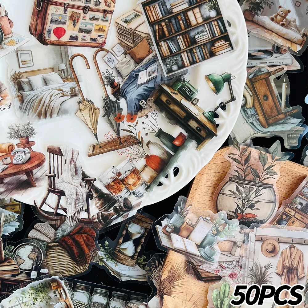 

50PCS Home Art Aesthetics Stickers Trend DIY Fine Decorative Stickers Scrapbook Laptop Luggage Guitar Water Cup Popular Decals