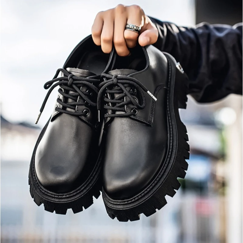 

Spring and Autumn Solid-color Men's Large-head Thick-soled Flat Heel Shallow Lace-up Simple Design Street Design Casual Shoes