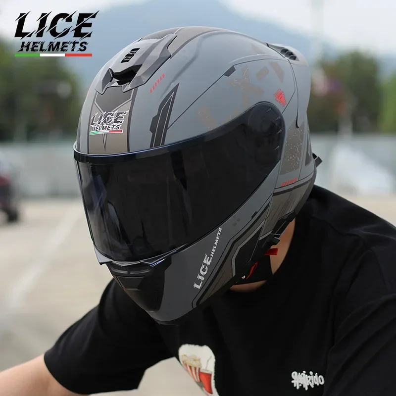 LICE Peel-off Helmet Off-road Three-quarter Helmet Motorcycle Head Protection Men's and Women's Double Lens All-season Helmet