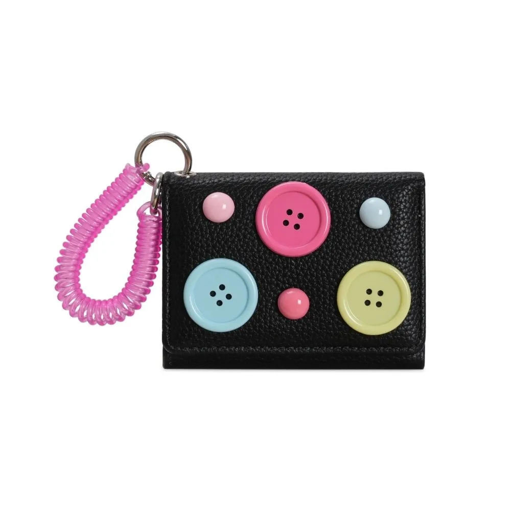 Large Capacity Dopamine Color Wallet Macaron Shade Anti Lost Button Mini Purse Smooth Texture Lightweight Tri-fold Card Holder