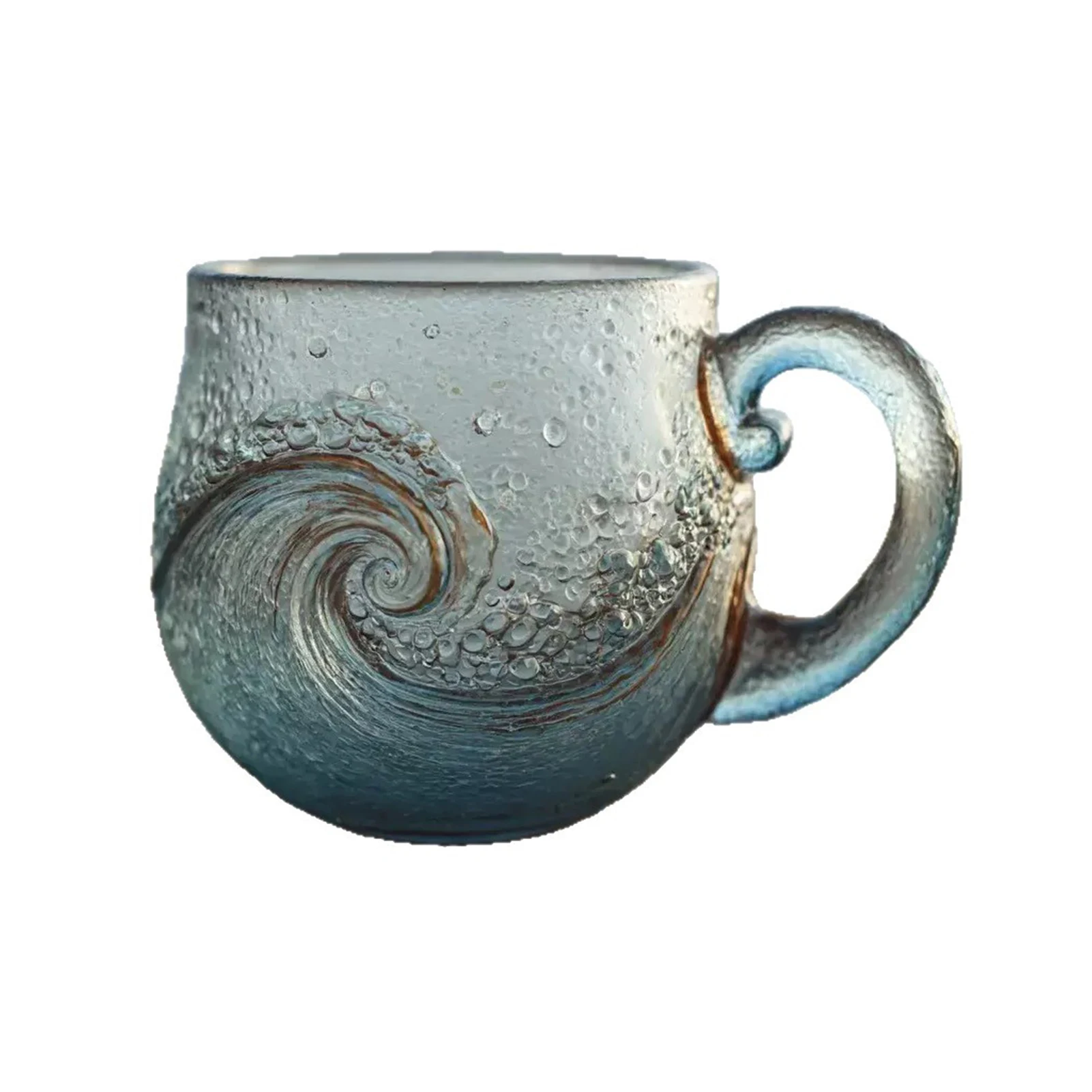 كوب زجاجي بنمط موجة 350 مل كوب شرب مصنوع يدويًا على طراز المحيط للمشروبات الساخنة والباردة وعصير الشاي والقهوة #6