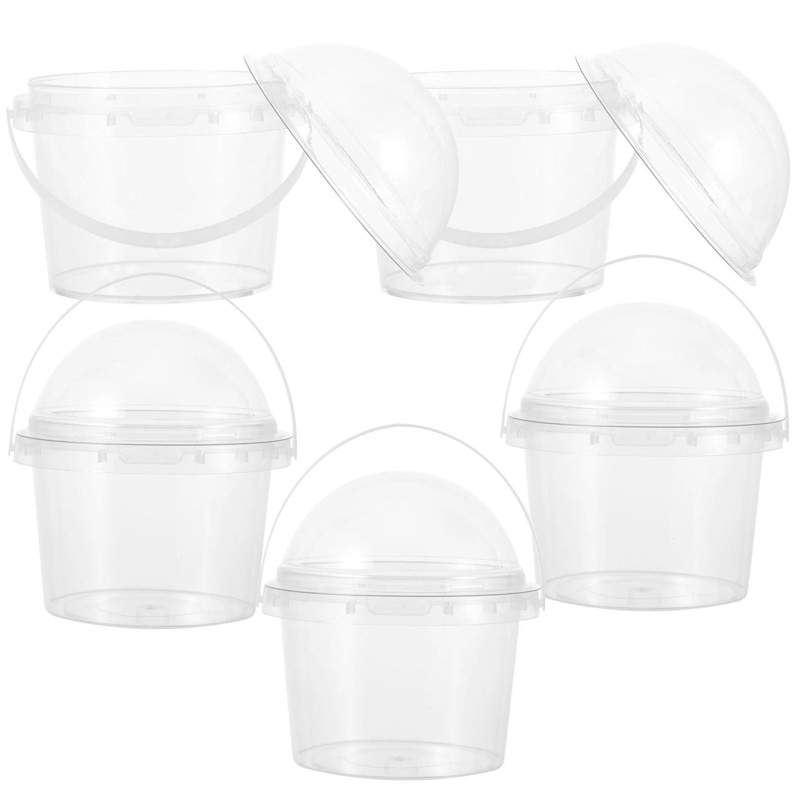 

5pcs 500ml Plastic Takeout Buckets Clear Food Containers with Lids for Popcorn Candy Ice Cream Snacks Party Transparent Storage