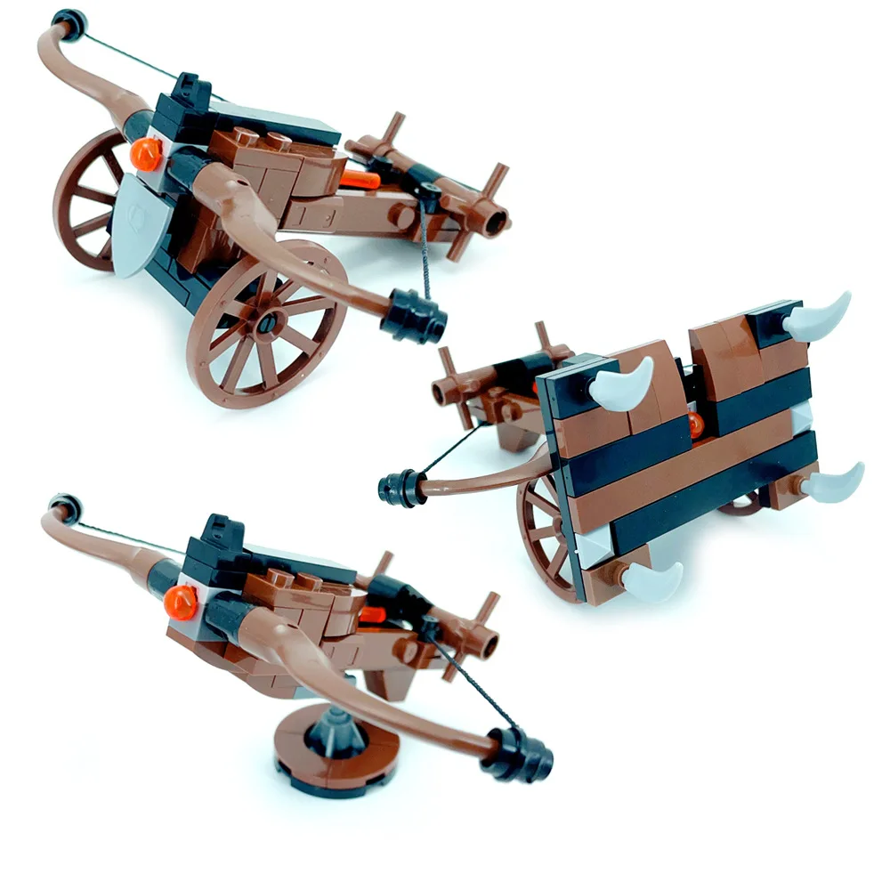 MOC Castillo romano Medieval de partículas pequeñas, de la Legión ballesta, artillería, puede lanzar armas militares, ballesta, carro, arco, flechas, Juguetes