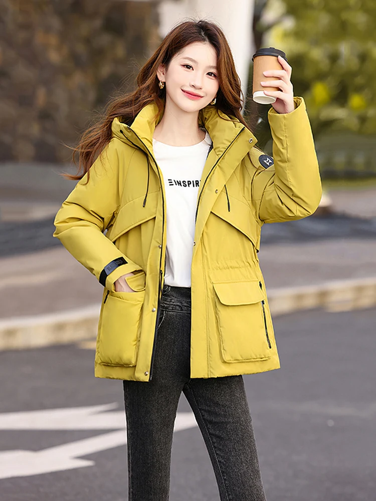 

Women's Parka Jaet Winter New Sle Warmth Cotton Workwear Coat Hooded Mid-Length Zipper Closure Polyester Fabric Long Sve
