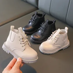 Kids Boots 2023 Autumn Winter New Boys Leather Boots Fashion Toddler Non-slip Waterproof Girls Boots Casual Warm Cotton Boots