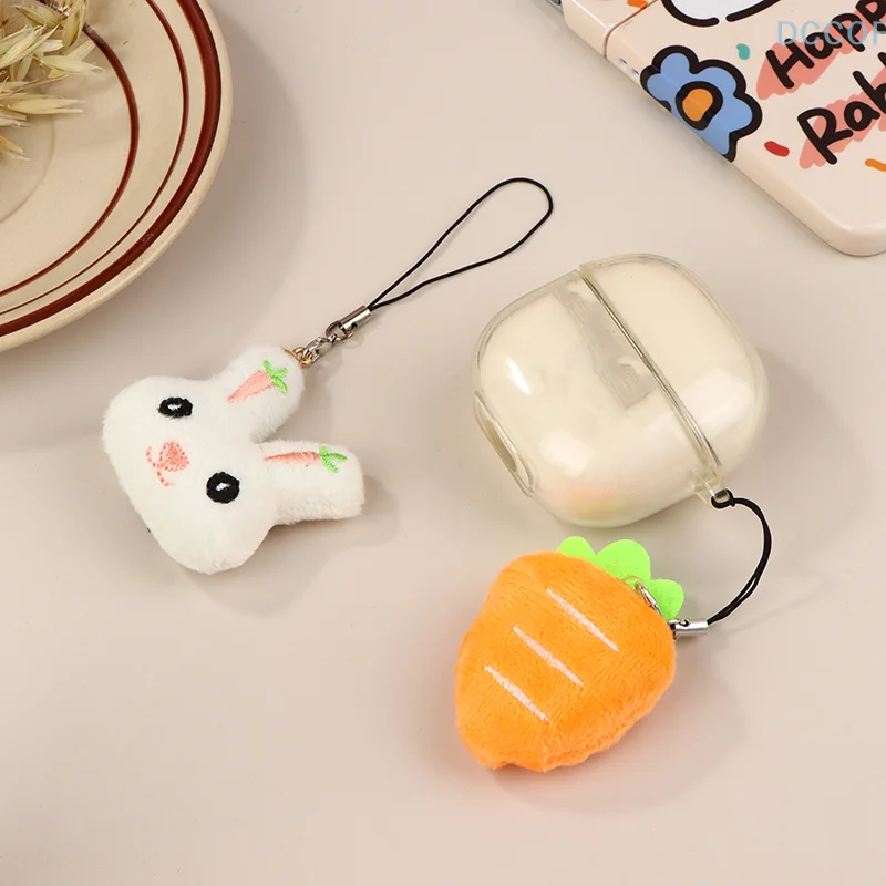 Kawaii Rabbit Carrot Phone Lanyard Stuffed Animal Doll Pendant Phone Chain For Girls Cute Plush Doll Phone Strap Keychain