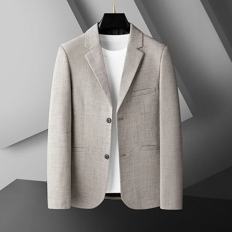 

KIDWHXR Man Suit Coat Turn Down Collar Single-breasted Men Blazer Simple Solid Color Pocket Business Office Male Outerwear