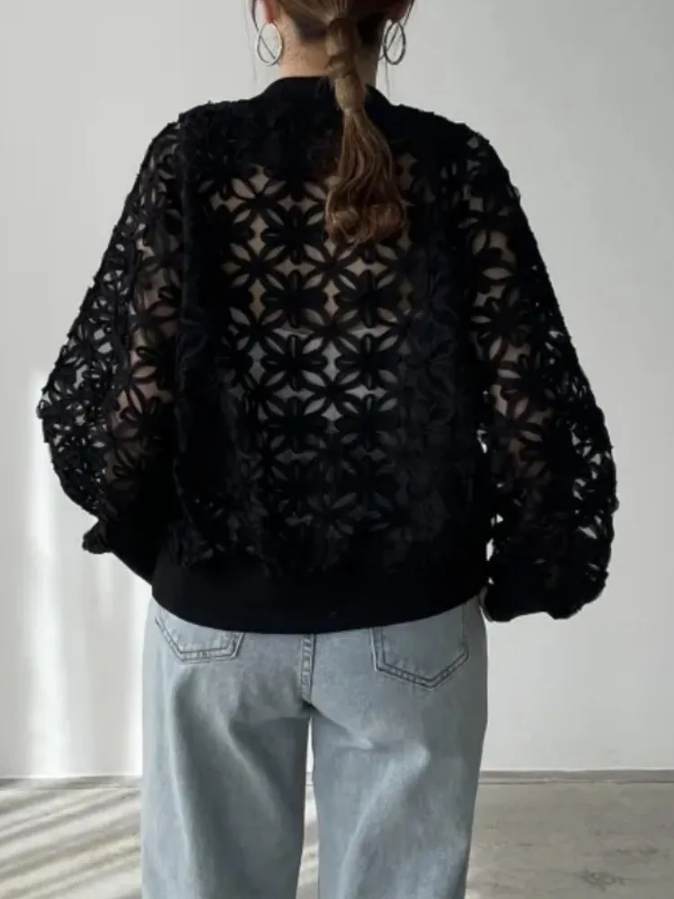 UOOZEE femmes évider fermeture éclair col rond vestes manches longues couleur unie élégant décontracté bureau mince manteaux 2025 nouveaux vêtements féminins