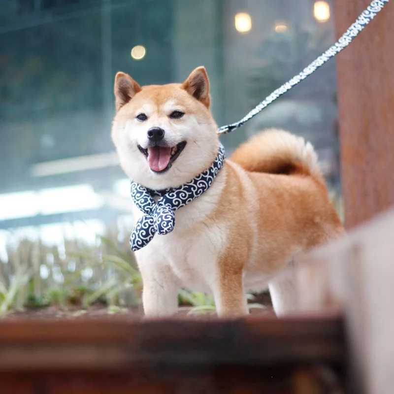 Pet Dog Bandanas Akita Shiba Scarf Soft Collar Washable Bow Accessories Japanese Farmhouse Style Cotton Dogs Scarf Bibs