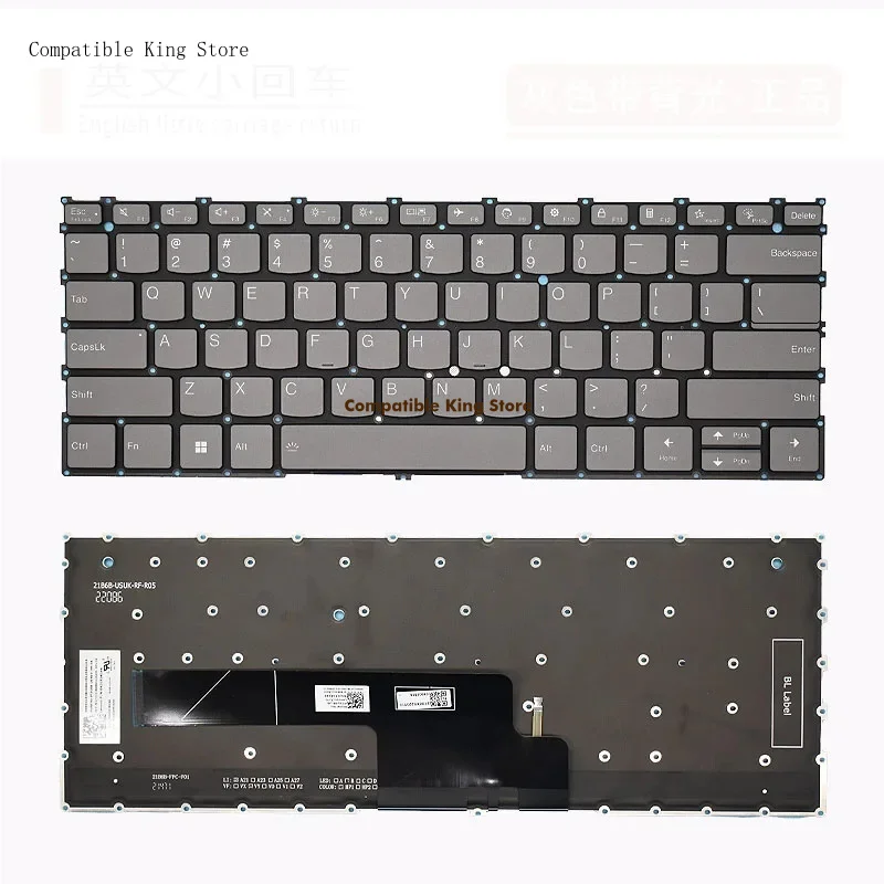 X US Keyboard Backlit For Lenovo ThinkBook 13x G2 IAP 21AT Gray Color