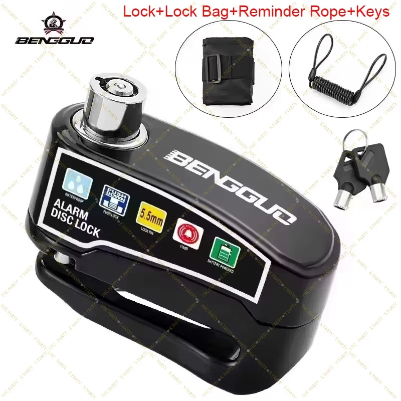 Scooter Safety Lock Motorcycle Bicycle Waterproof Anti-Theft Aluminum 110dB Alarm Lock Wheel Disc Brake Alloy Safety Moto Tool view 6