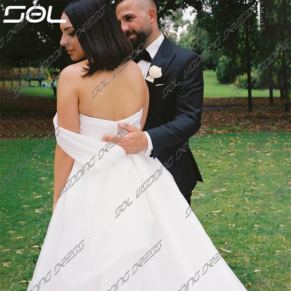 SOL-Robes de mariée en satin sans bretelles amovibles, poignées élégantes, patients A-ligne dos nu simples, quelle que soit la robe éducative