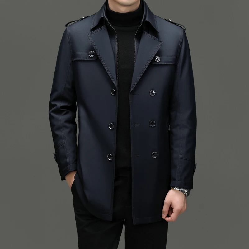 Winter Mid-length Jacket High-end Business Detachable Wool Liner Thick Warm Parka Men's Fashionable Single-breasted Windbreaker