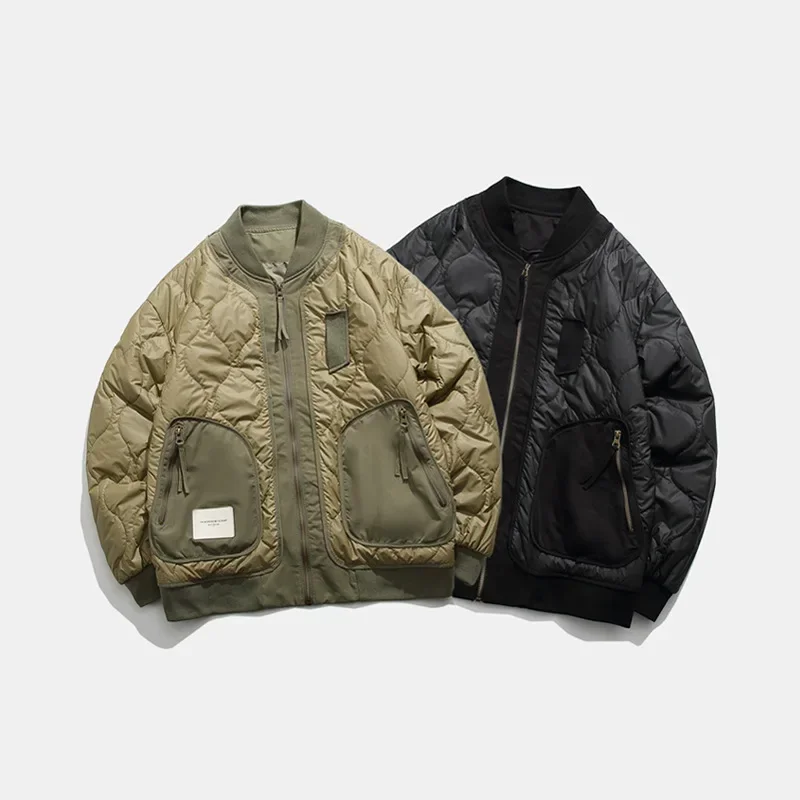 

Зимняя мужская повседневная свободная куртка с цветными блоками в стиле ретро, куртка с бейсбольным воротником, тонкое хлопковое пальто для пар, легкие парки в японском стиле