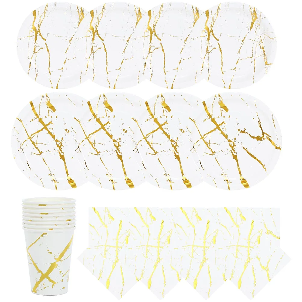 

Paper Dinnerware Cups Marbling Printed Safe Use Birthday Family Gathering Party Paper Dinnerware Tableware Fruit Food