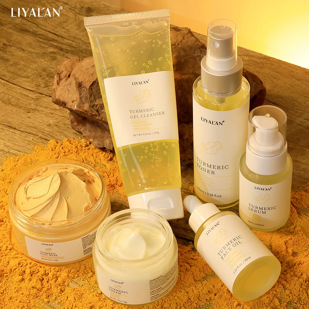 Juego de cuidado de la piel de cúrcuma para el rostro, crema hidratante reafirmante, aclara las manchas oscuras, calmante, suave y nutritiva, cuidado de la piel