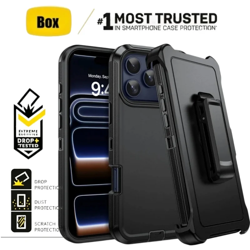 For IPhone 18 Pro Max 17 16 15 14 13 12 17/16E Heavy Duty Hybrid Ott-Box Rugged Armor Case Military Grade Shockproof Cover Clip