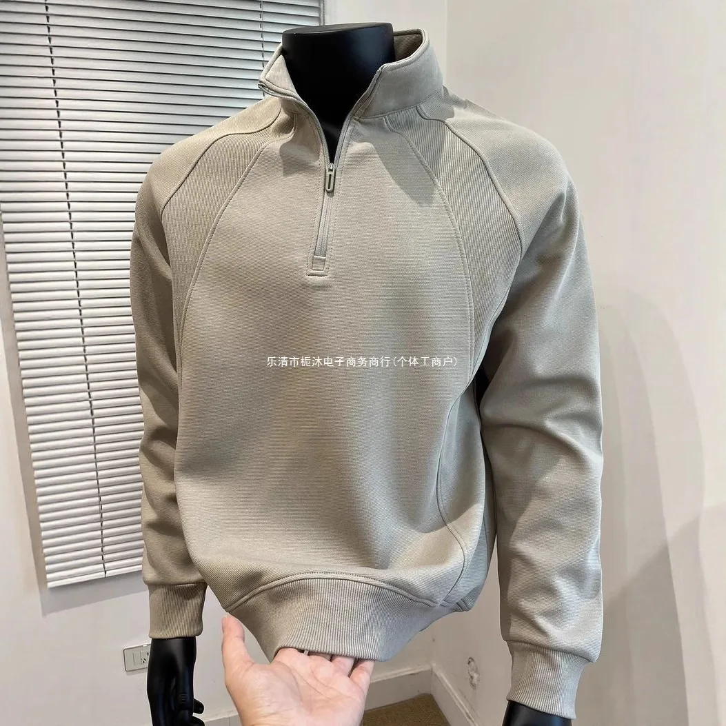 

American Trend Splicing Trend Half Zipper Pullover Sweater Men's 2025 Early Autumn New Loose Versatile Stand-up Collar T-shirt